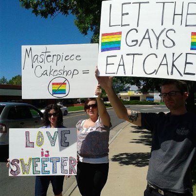 Protest utanför bageriet förra veckan.